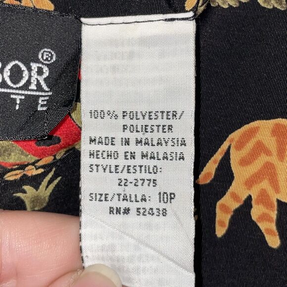 Vintage Sag Harbor Petite 10P Animal Print Black Shift Dress Tigers Lions Floral - Picture 5 of 12